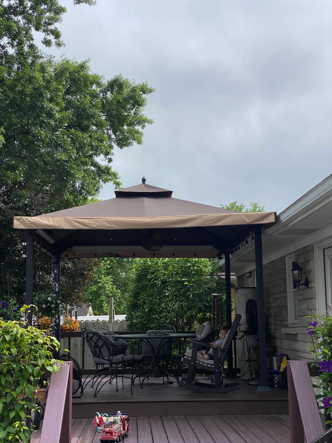 Customer photo review of Shade N' Shelters 10' x 10' Conley Gazebo w/ Awning & Bar - Awning Canopy