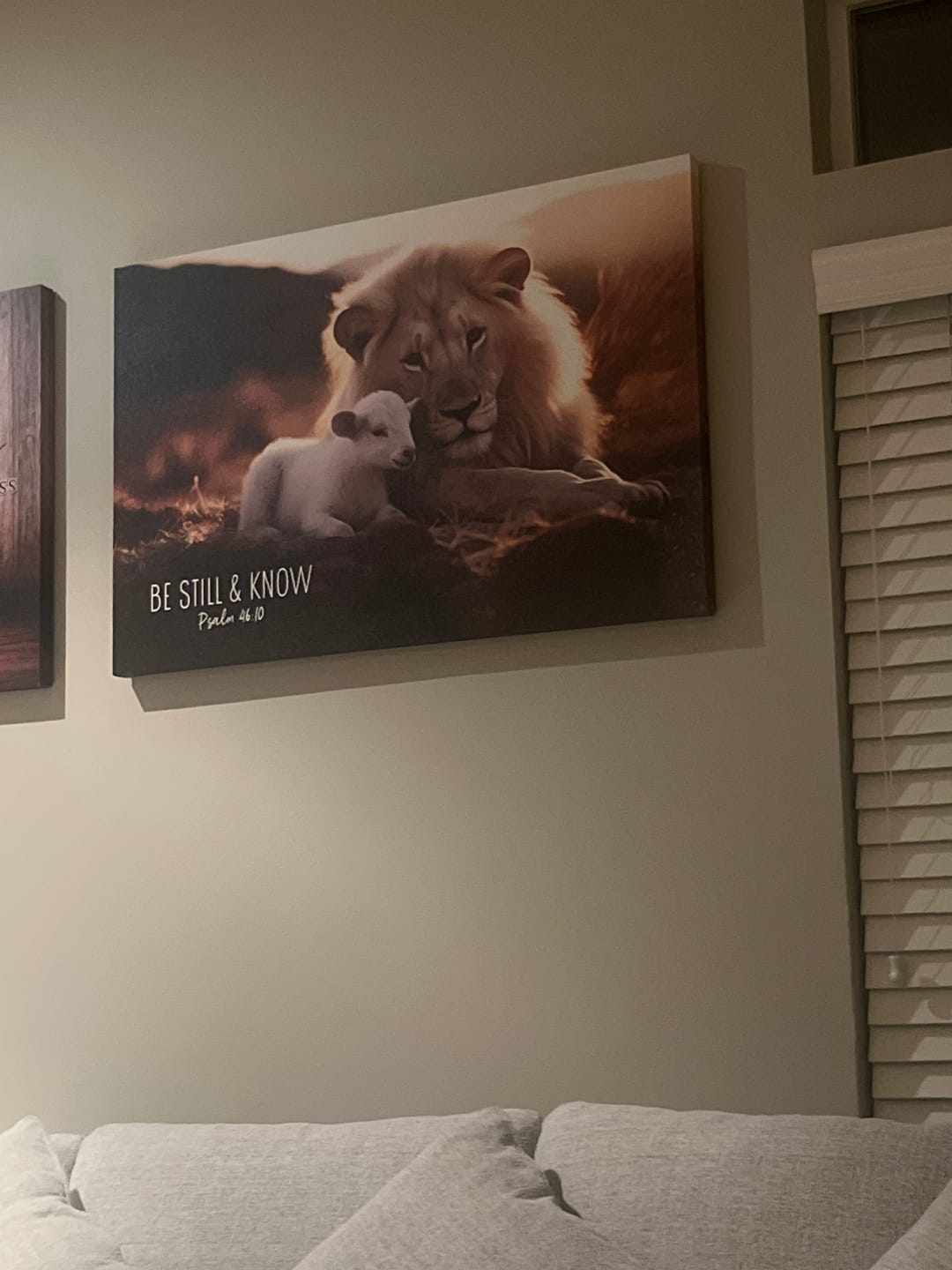 Customer photo review of Lion and Lamb, Be Still and Know Psalm 46:10, Wall Art Canvas Print
