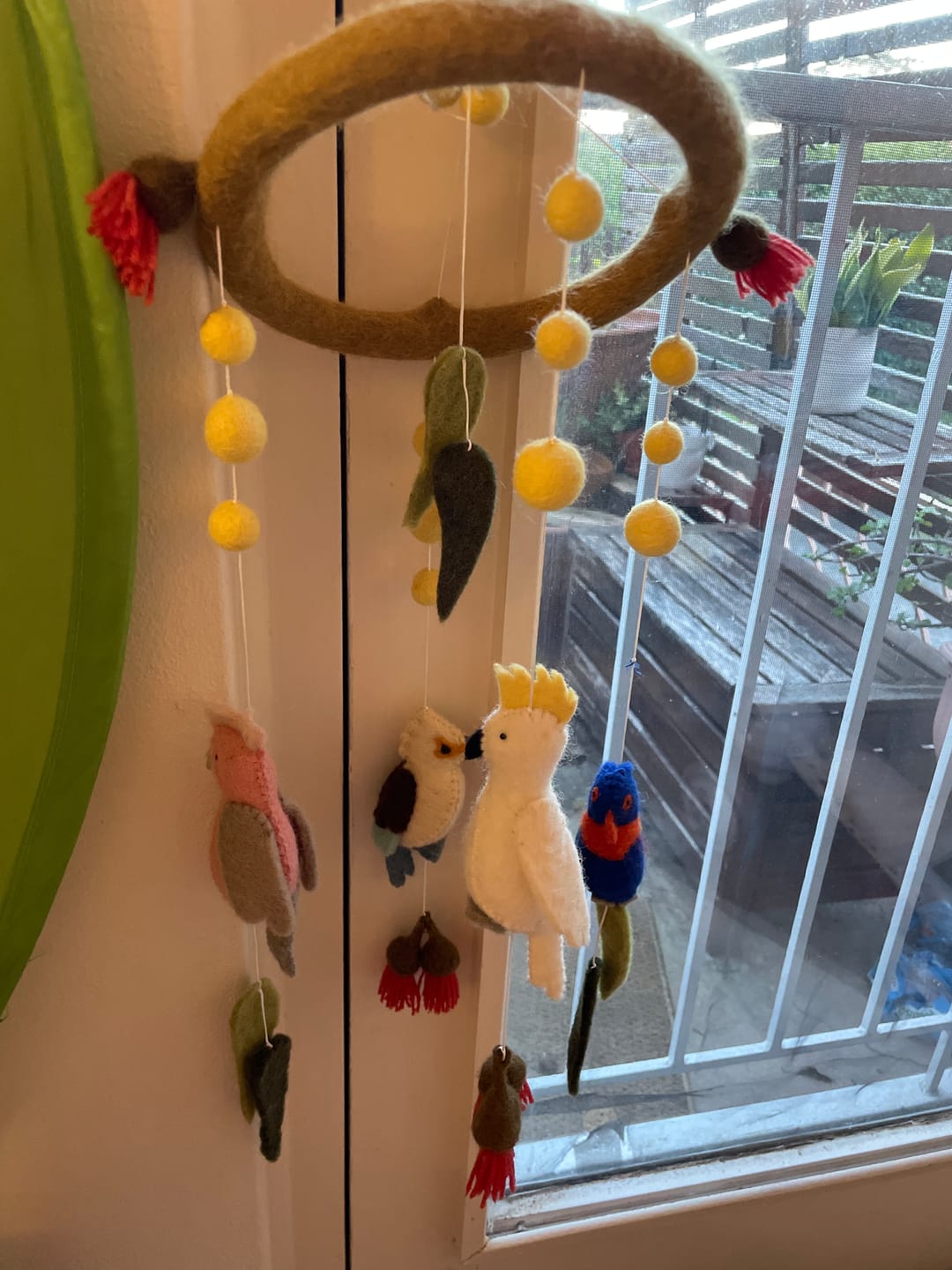 Customer photo review of Baby Cot Mobile - Australian Birds - Cockatoo, Lorikeet, Galah and Kookaburra