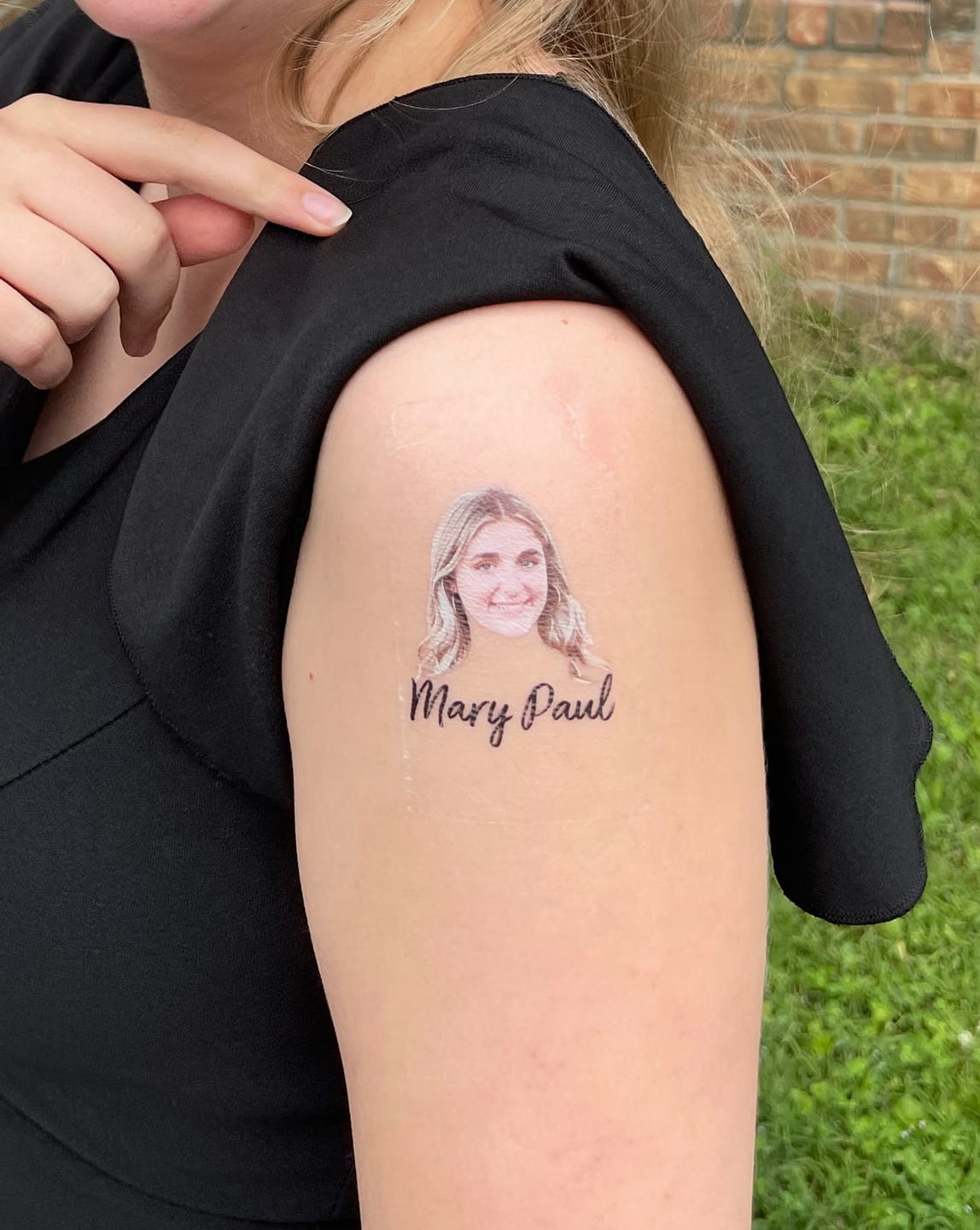 Customer photo review of Face Cut-Out Photo with Text Temporary Tattoo