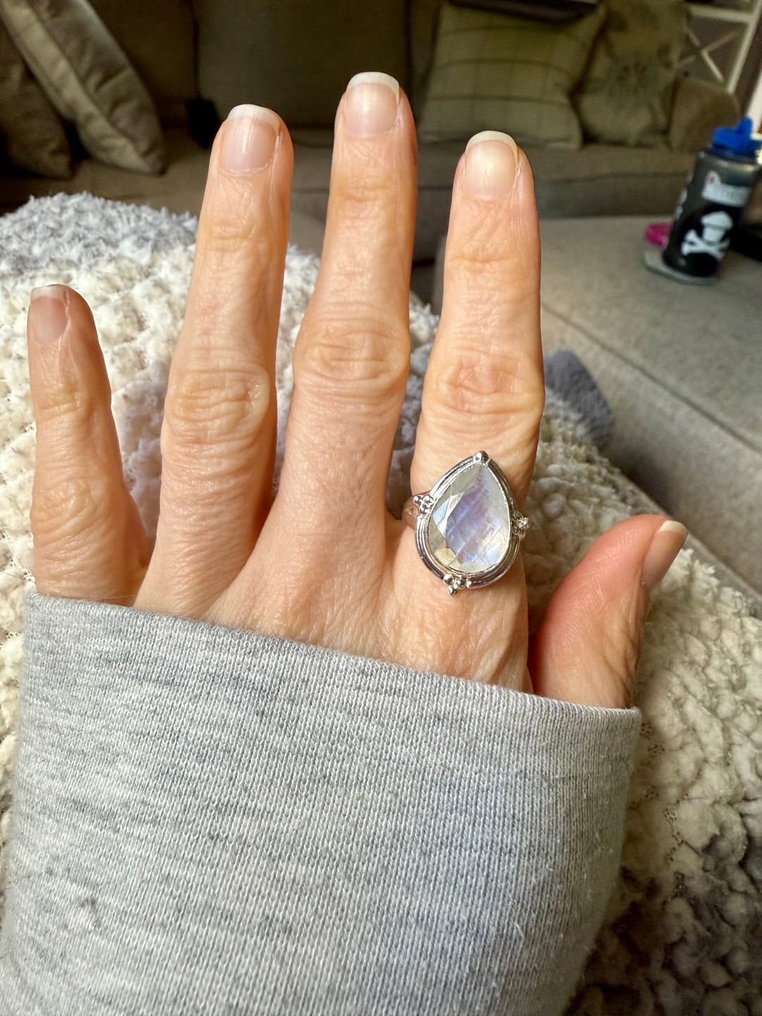 Customer photo review of Teardrop Faceted Moonstone Ring