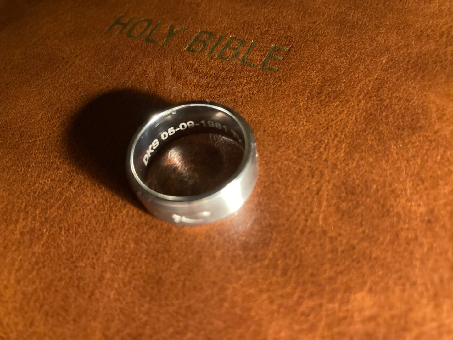 Customer photo review of Christian Wedding Band Titanium - Cross & Fish