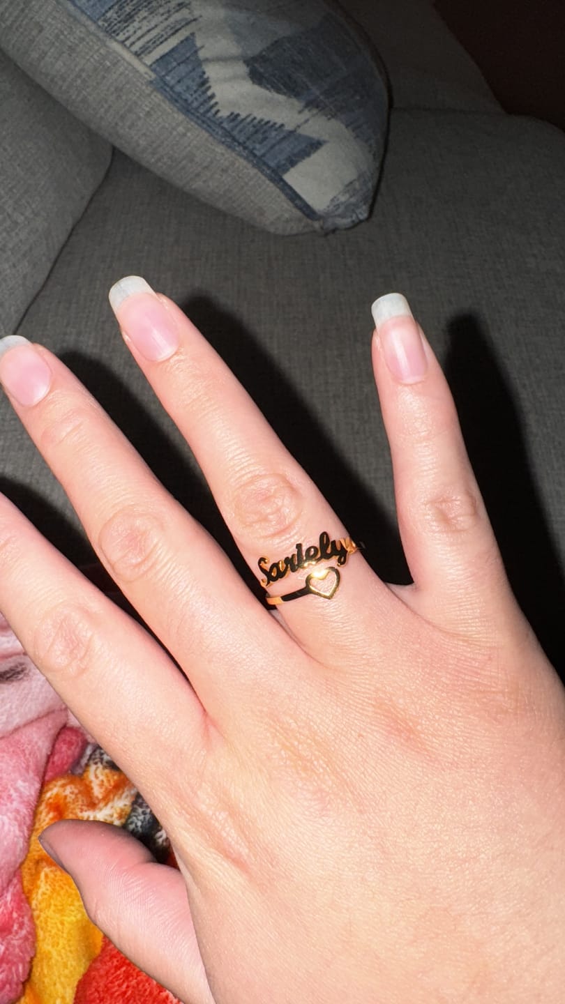 Customer photo review of Hollow Heart Name Ring