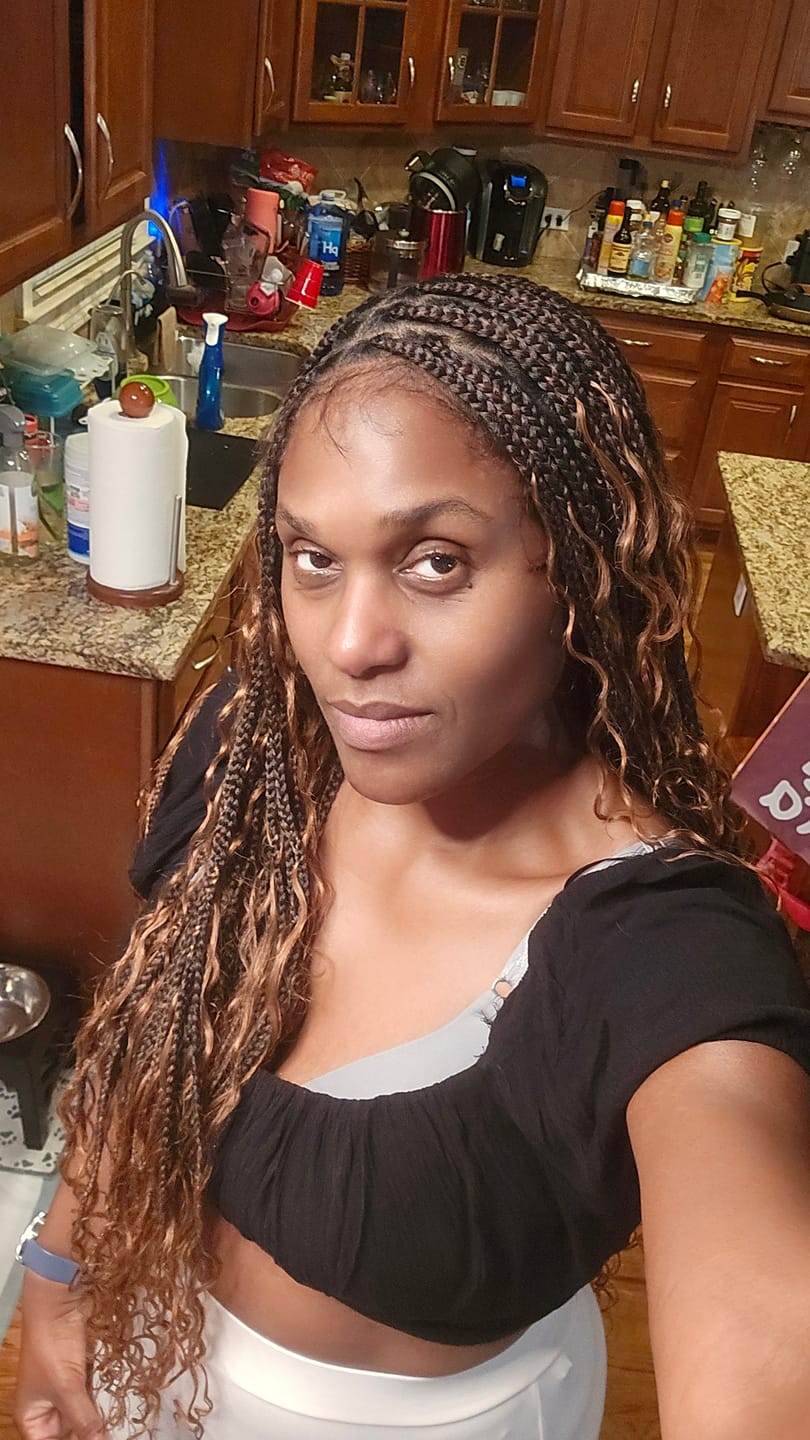 Customer photo review of 36" Human Hair Boho Curls Swiss HD Lace Knotless Box Braided Wig Full Hand-tied - Human Baby Hair