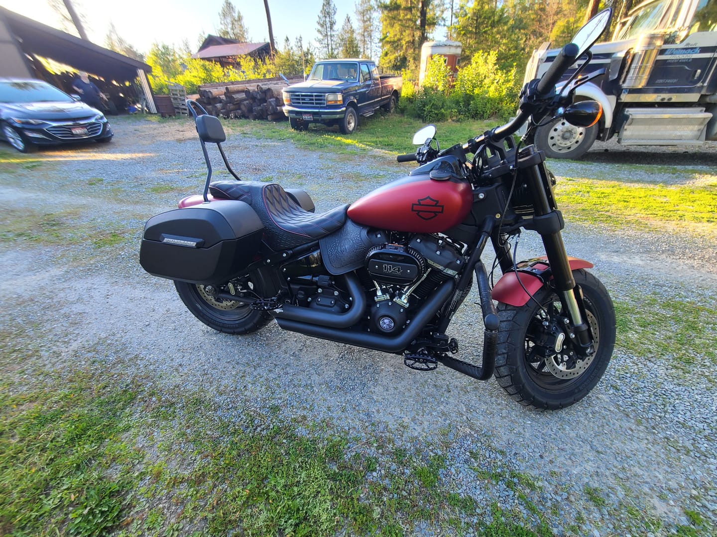Customer photo review of 32L - Darkin Quick Mount Large Harley Softail Fat Bob FXFB/S Leather Wrapped Hard Saddlebags