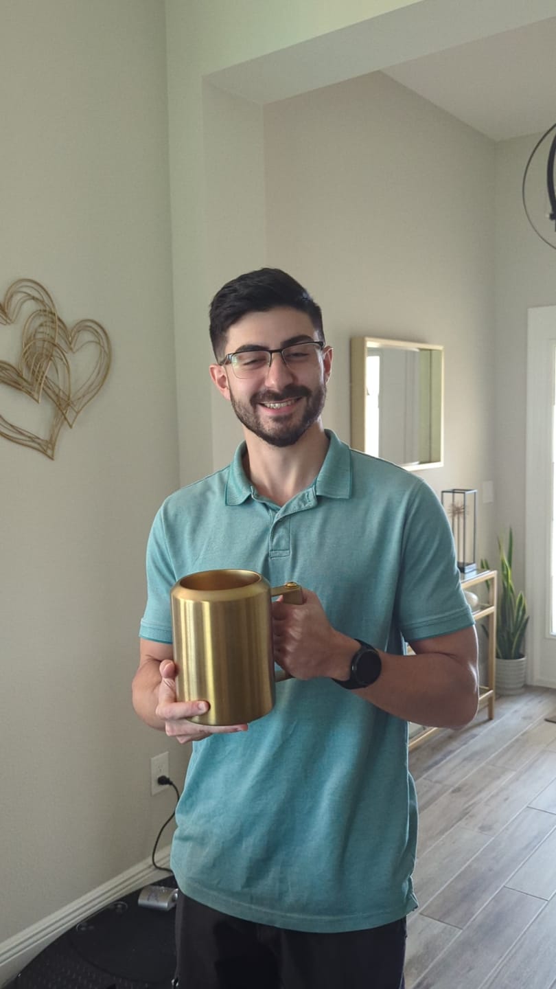 Customer photo review of 22lb Gold HEAVY* Mug | Stainless Steel Weighted Mug in Gold Color