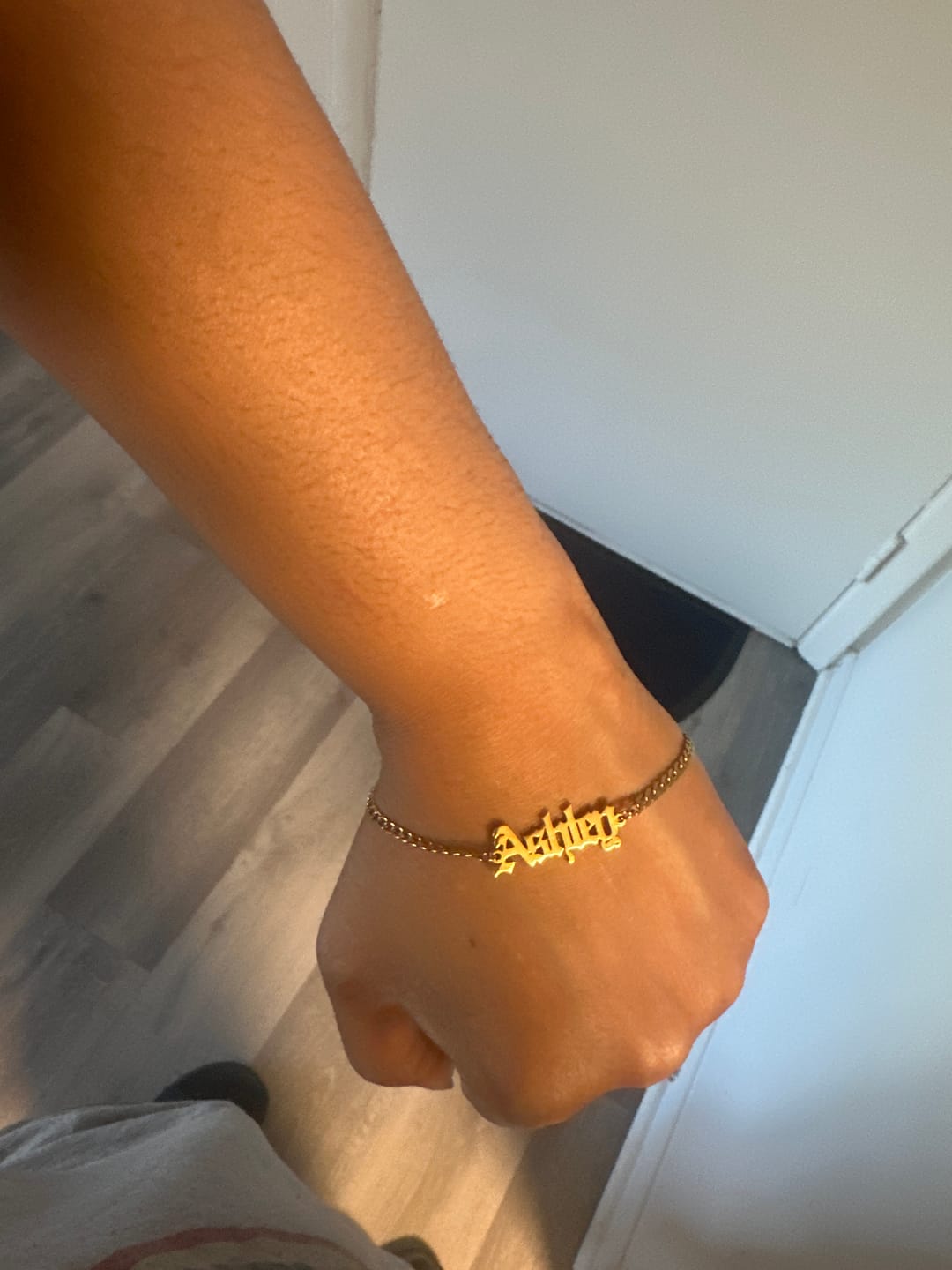 Customer photo review of Gothic Name Bracelet w/ Cuban Chain