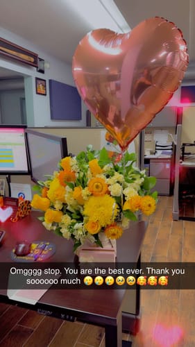 Customer photo review of Yellow-petals Arrangement
