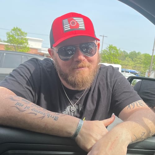 Customer photo review of Richardson 112 Hometown GA Football Red Black Performance Trucker Hat