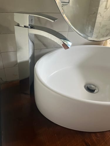 Customer photo review of Single Hole Single-Handle High Arc Bathroom Faucet Chrome