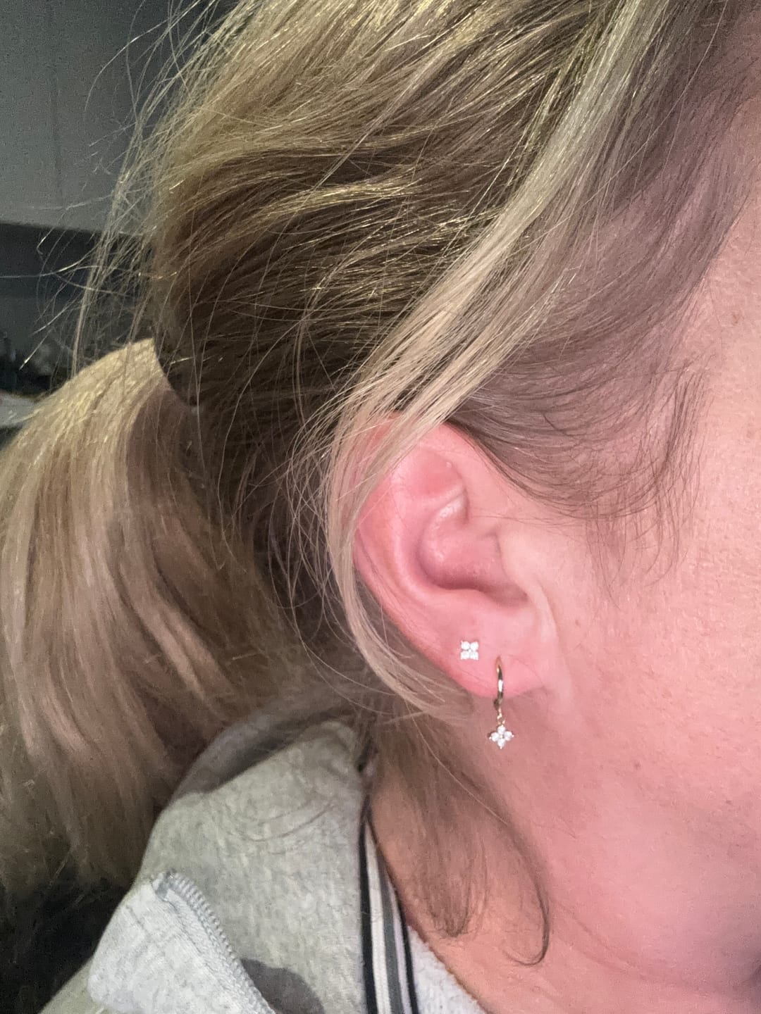 Customer photo review of Clover Sapphire Hoop Earrings