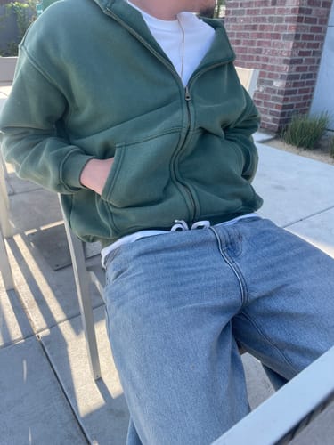 Customer photo review of INFLATION Washed Distressed Fleece Zip Up Hoodies