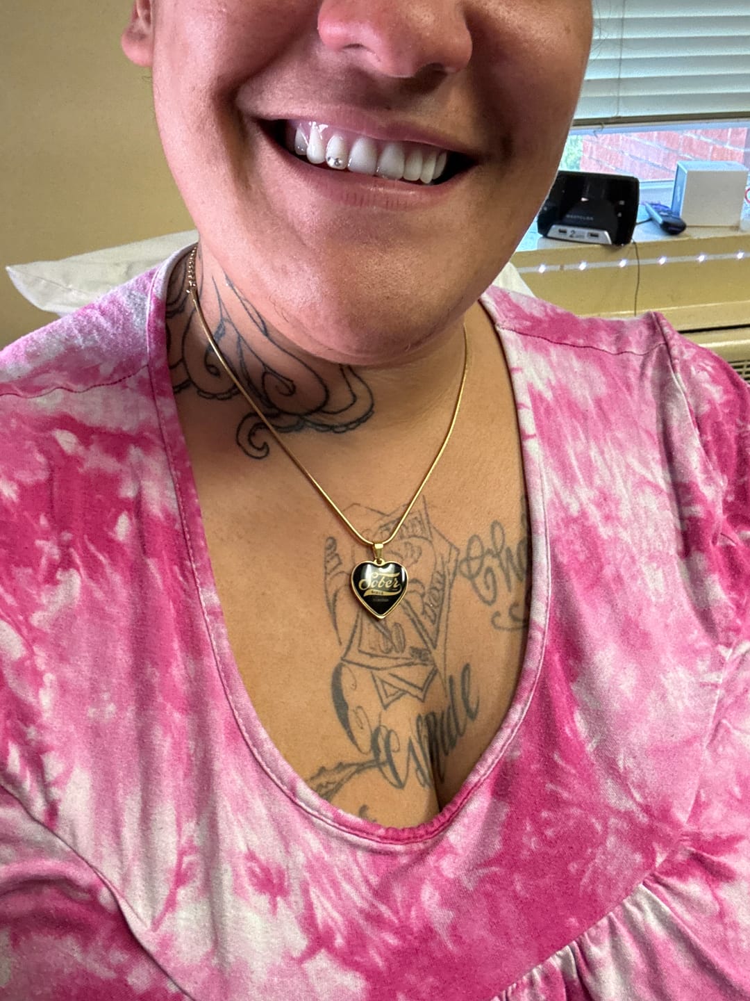 Customer photo review of Sober Since Heart Necklace  w/ Personalized Sobriety Date