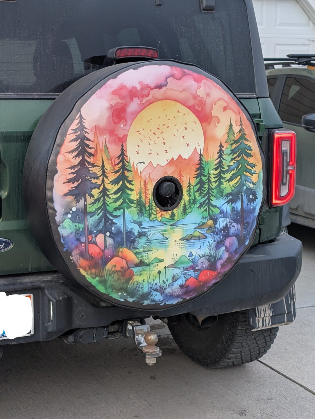 Customer photo review of Watercolor Painting Nature Lake Landscape at Sunset Spare Tire Cover