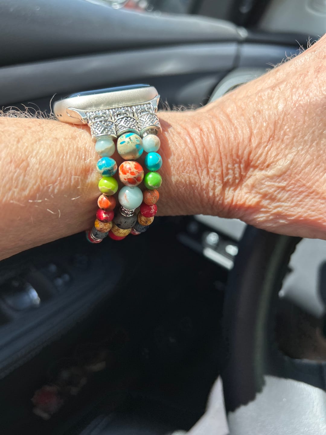 Customer photo review of Vibrant Chakra Stretch Apple Watch Strap