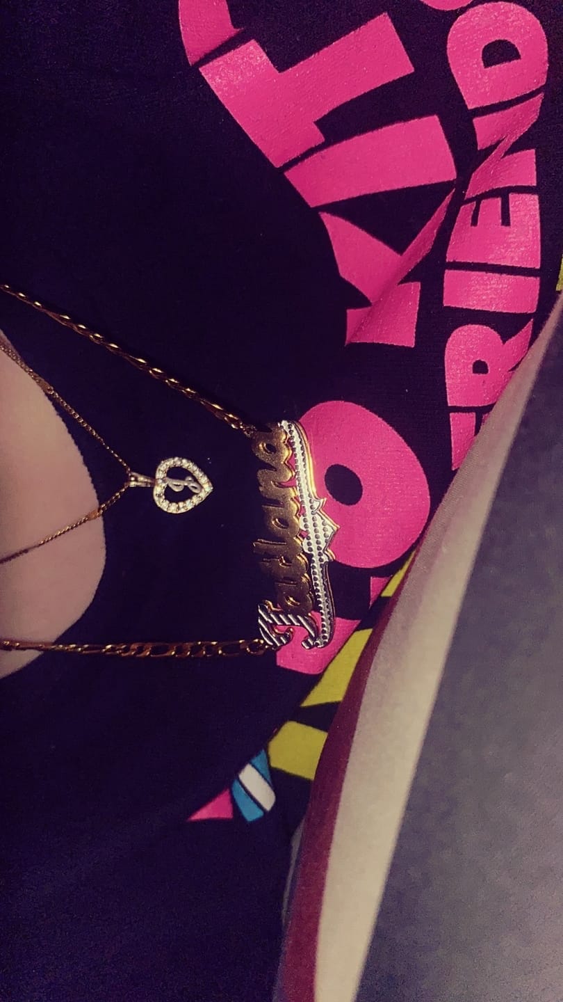 Customer photo review of Double Plated Script Name Necklace w/ Figaro Chain