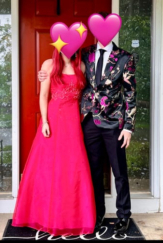 Customer photo review of Men's 2-Piece Golden Magenta Birdsong Forest Embroidery Suit