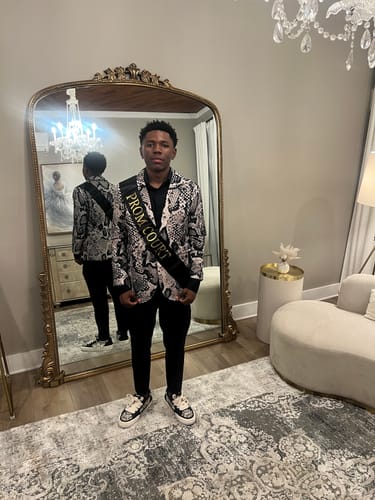 Customer photo review of Tan And Black Snakeskin Print Men's Blazer