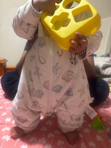 Customer photo review of Toddler Zip Sleep Sack Organic Cotton Long Sleeve With Footie 2.5 TOG - Pea Green