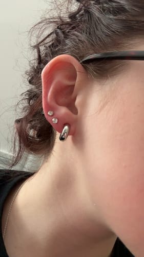 Customer photo review of Simple Huggie Clip On Earrings in Silver