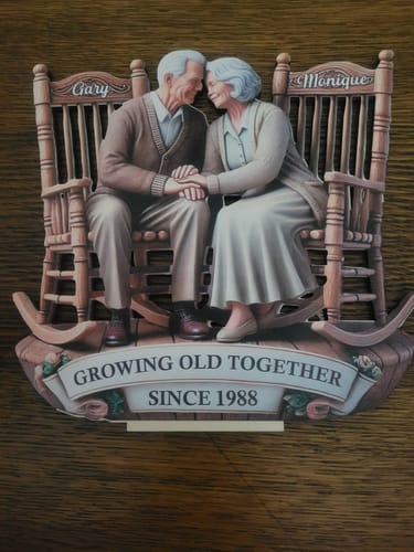 Customer photo review of Old Couple Sitting On Rocking Chairs Together - Personalized Standing Wooden Plaque
