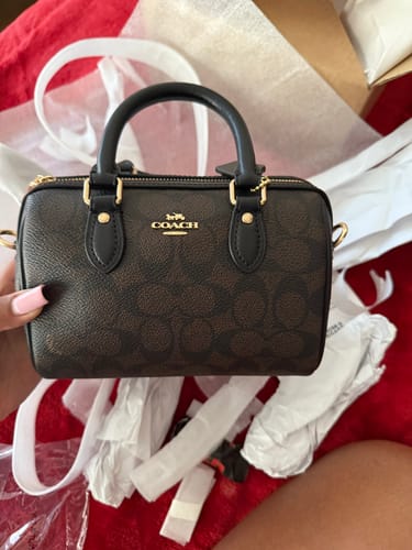 Customer photo review of Mini Rowan Crossbody Bag In Signature Canvas (Gold/Walnut/Black)