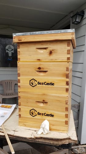 Customer photo review of BeeCastle 10-Frame Unassembled Medium Super Beehive Box with Pine Wooden Frames and Beeswax-Coated Yellow Plastic Foundation