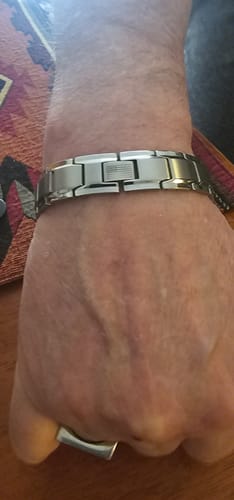 Customer photo review of Iron Man Armor Titanium Magnetic Bracelet: Helps Pair Veterans With A Service Dog Or Shelter Dog