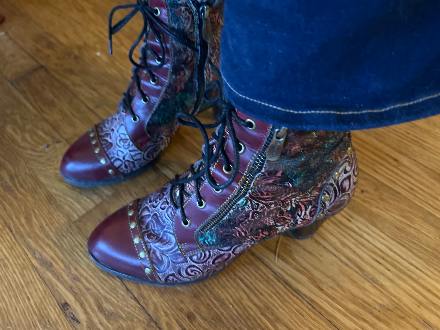 Customer photo review of Retro Handmade Leather Patchwork Ankle Boots