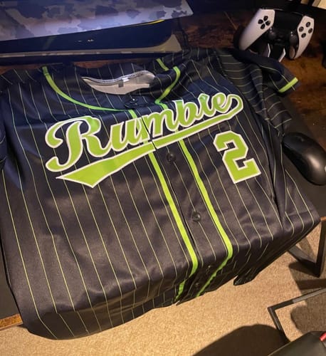 Customer photo review of Custom Black Neon Green Stripe Fashion Design Full Button Authentic Baseball Jersey