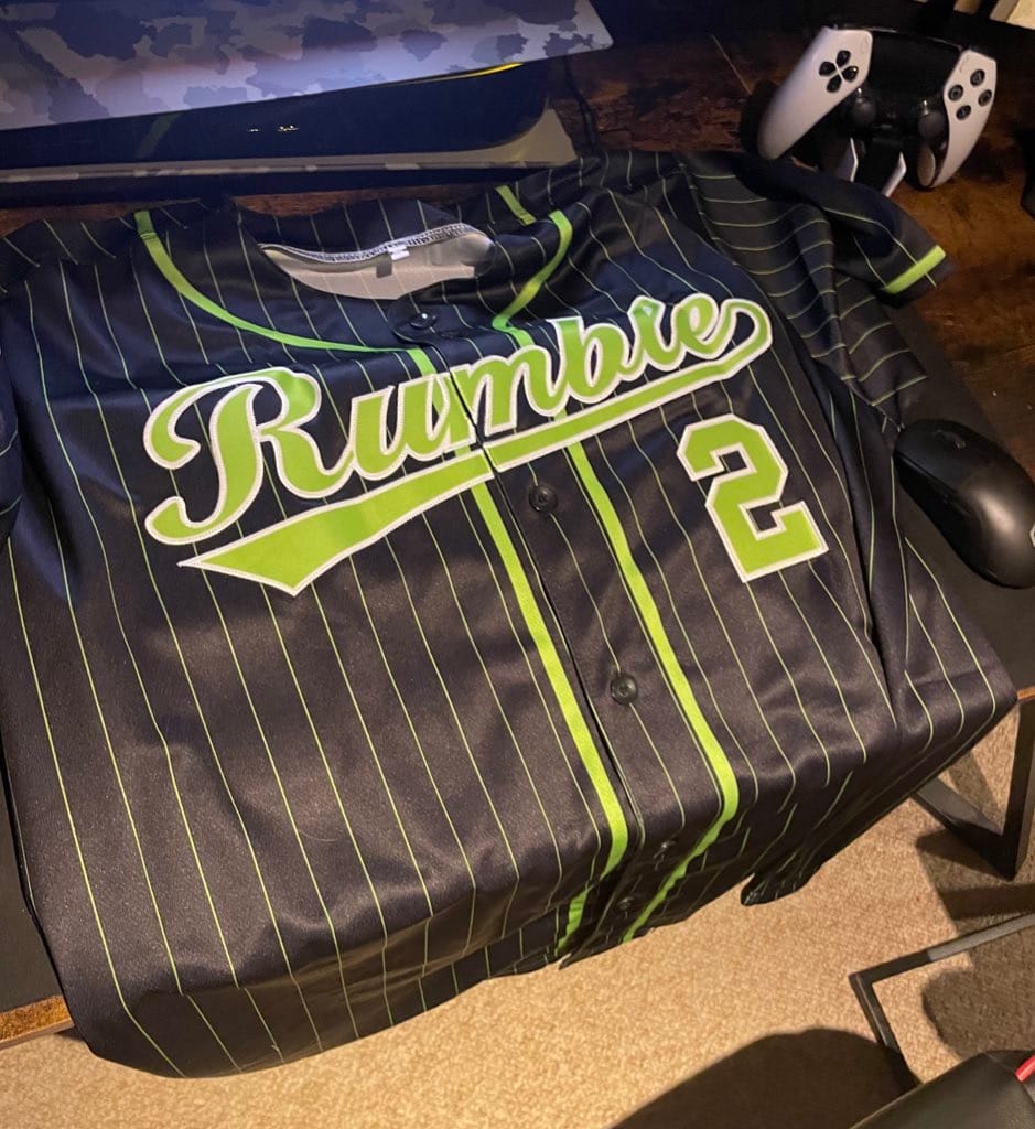 Customer photo review of Custom Black Neon Green Stripe Fashion Design Full Button Authentic Baseball Jersey