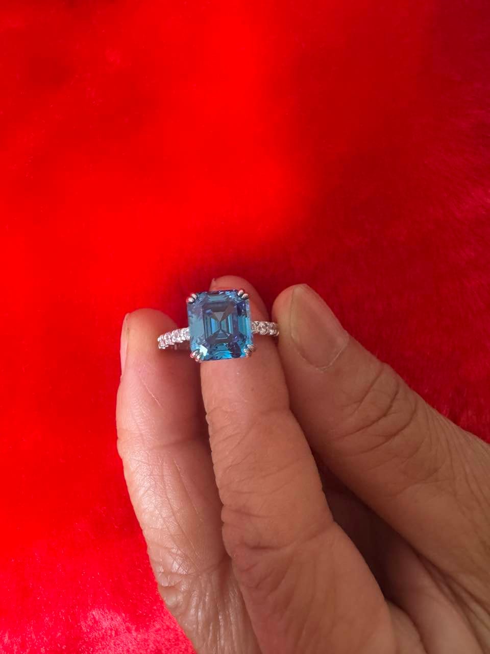 Customer photo review of S925 Honorable 4.5Ct Asscher Cut Engagement Ring Stackable Travel Ring For Women