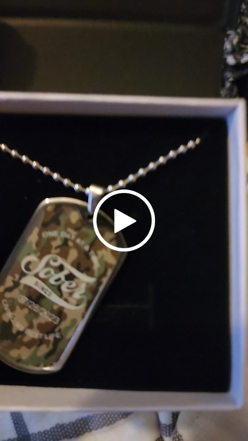 Customer video review of Camo Sober Since Dog Tag Necklace w/Personalized Date
