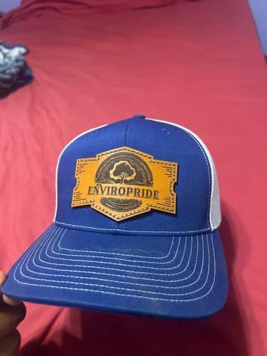 Customer photo review of Custom Leather Patch Hats Richardson 112 Laser Engraved