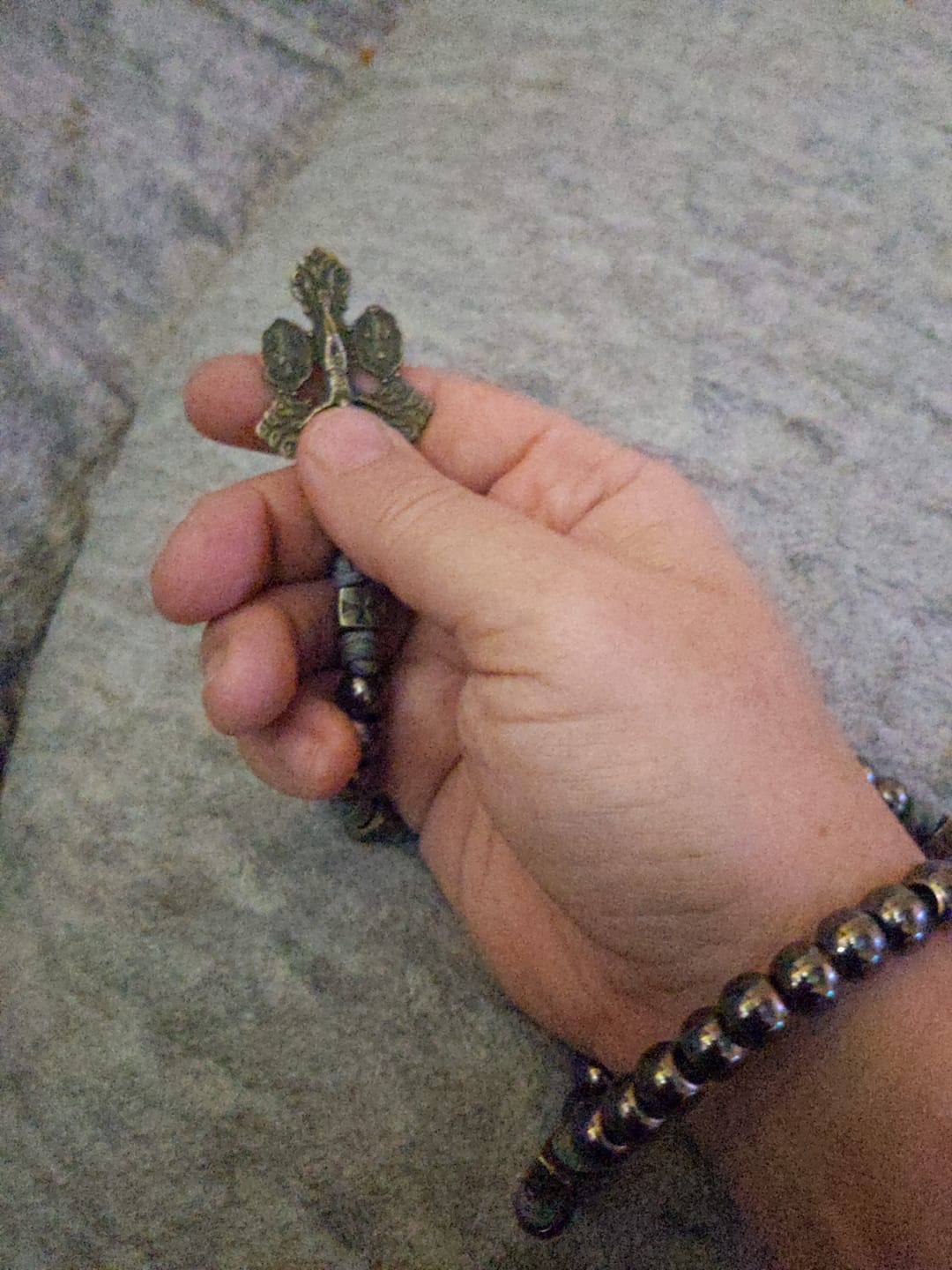 Customer photo review of FREE Today: Miraculous Medal & Crucifix of 8 mm Round Silver Black Gallstone Nylon Cord Rosary