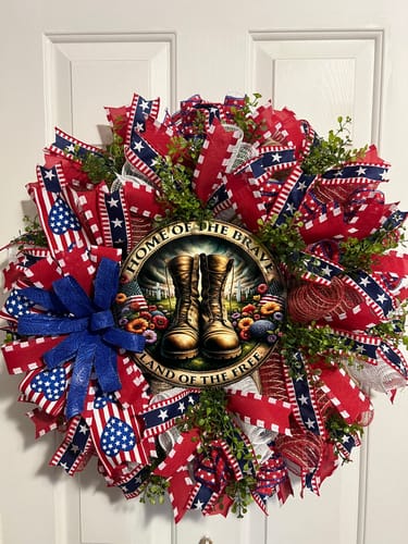 Customer photo review of Patriotic Sign, Home Of The Brave Sign, DECOE-5187, 10" Metal Round