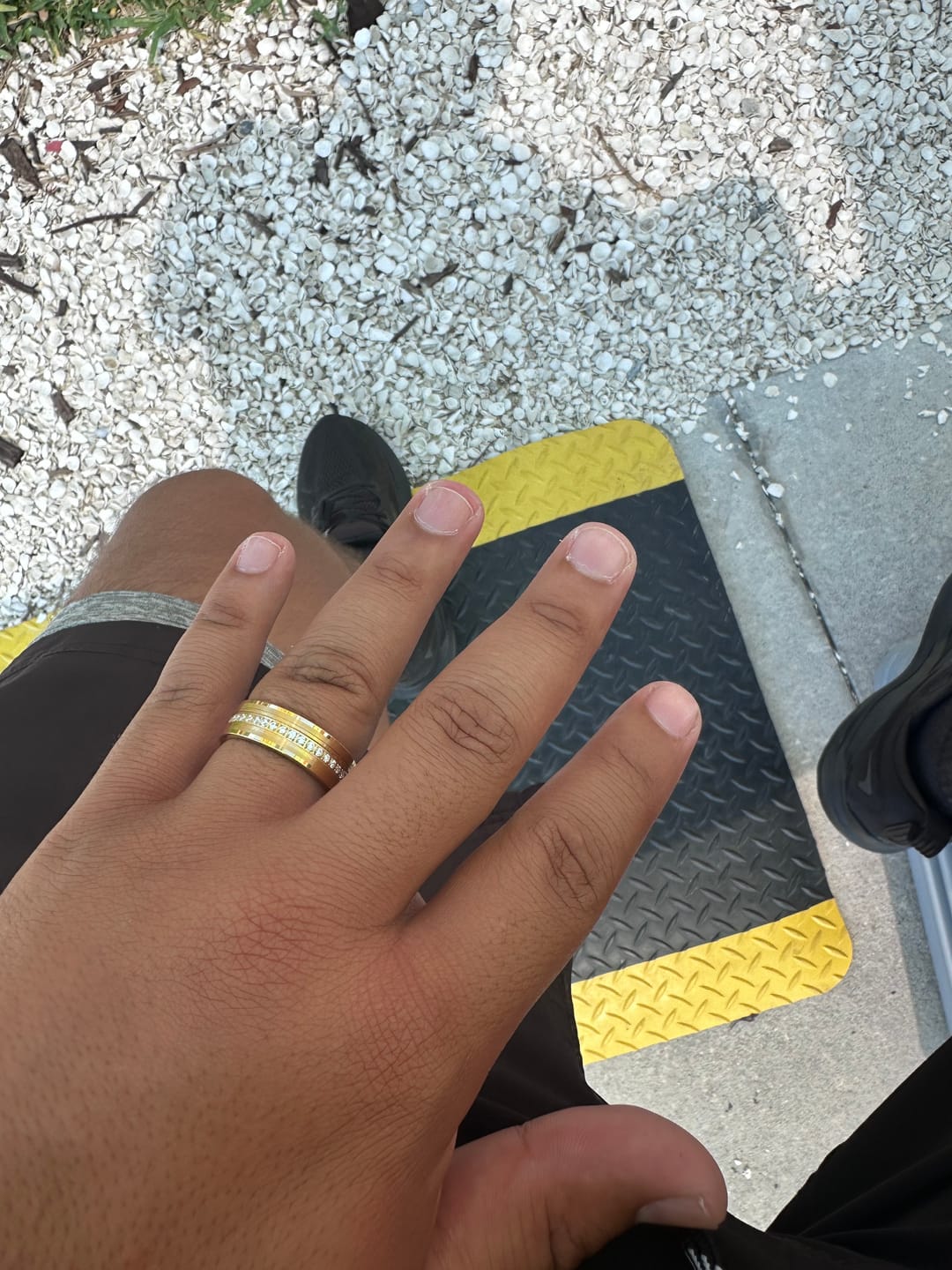 Customer photo review of 8mm - Men's Tungsten Wedding Band, CZ Diamond Ring, Comfort Fit Ring, Yellow Gold Ring,