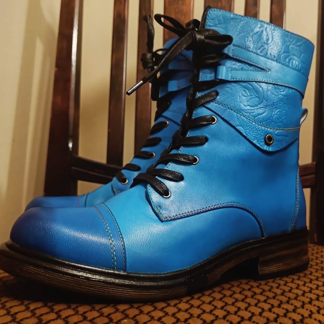 Customer photo review of Comfortable Genuine Leather Boots With Laces And Inside Zippers