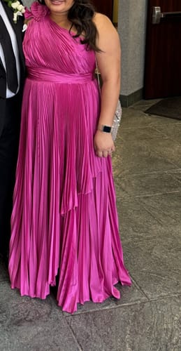 Customer photo review of Amara One-Shoulder Gown in Hot Pink by Mac Duggal - RENTAL
