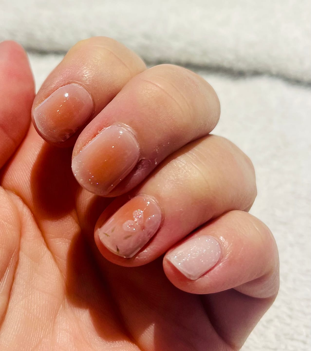 Customer photo review of Blushing Sakura DIY Semicured Gel Nail Sticker Kit (LIMITED EDITION)