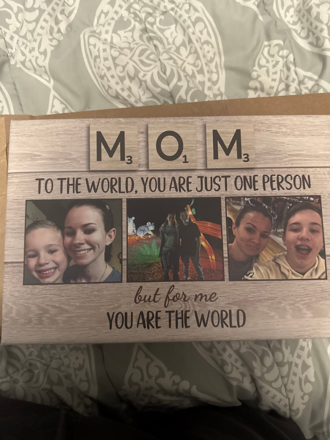 Customer photo review of Mom for us you are the world - Personalised Canvas