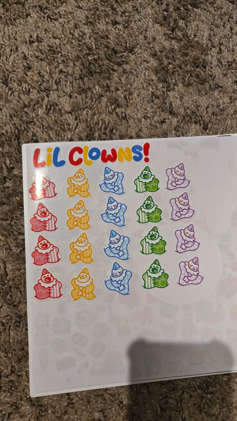 Customer photo review of Cute Lil Clowns Sticker Sheet