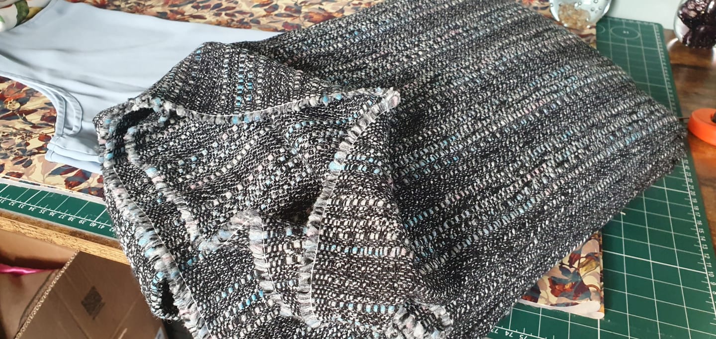 Customer photo review of Blue and Grey Boucle Fabric