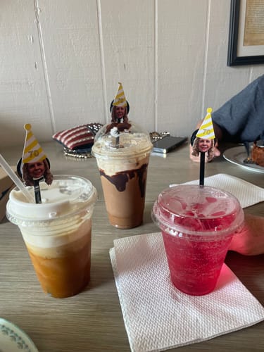 Customer photo review of Personalized Drink Stirrers With Face Party Decorations