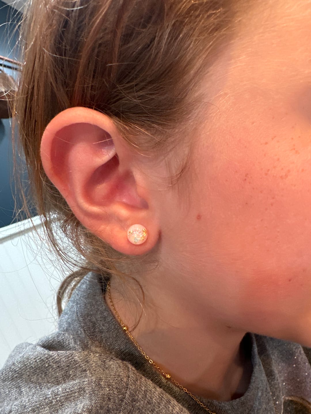 Customer photo review of Gold Fleck Button 8mm Studs Hypoallergenic Earrings for Sensitive Ears Made with Plastic Posts