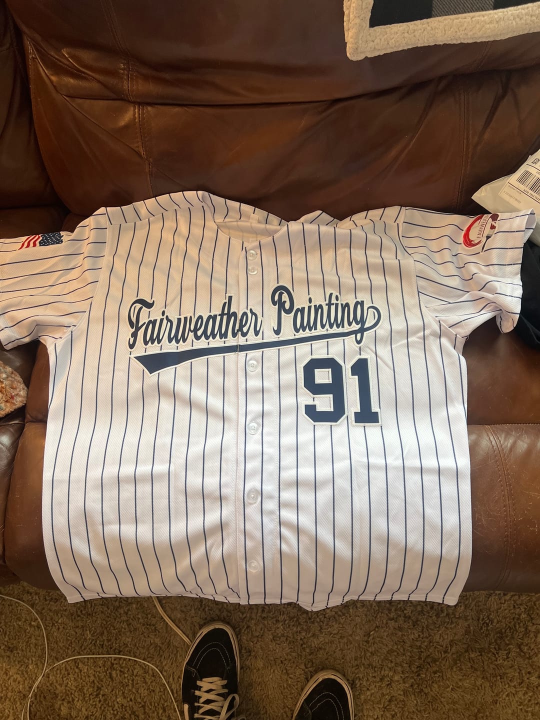 Customer photo review of Custom White Navy Stripe Fashion Authentic Baseball Jersey