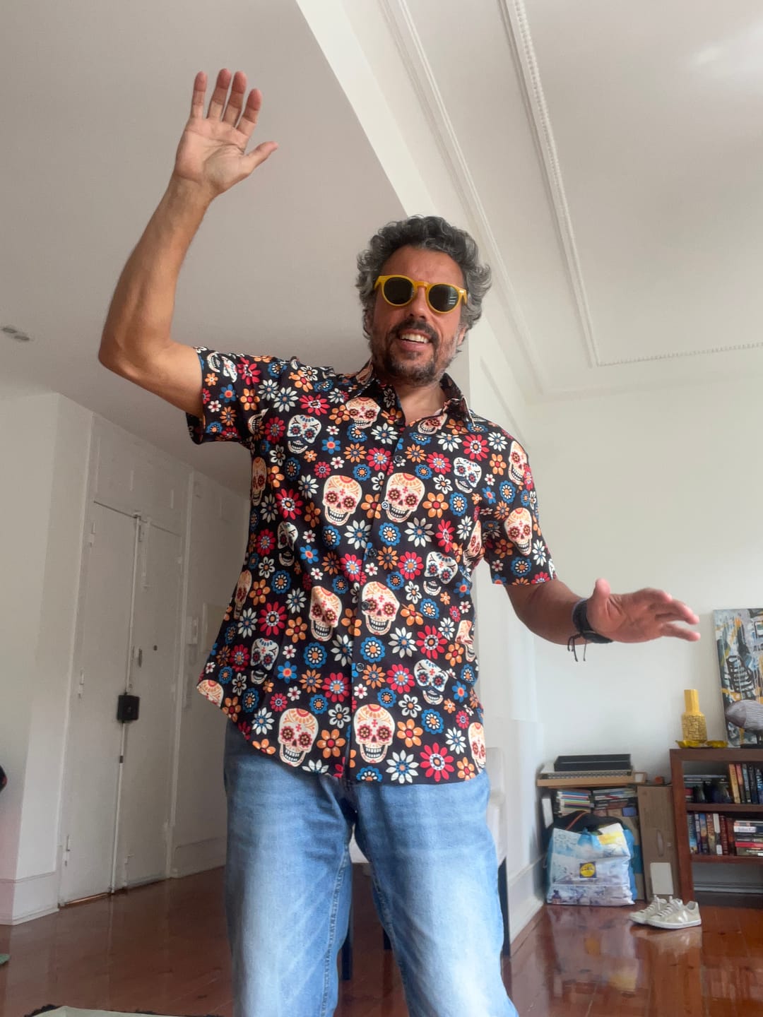 Customer photo review of Men's Sugar Skull Punk Rock Holiday Cool Beach Short Sleeve Summer Shirt