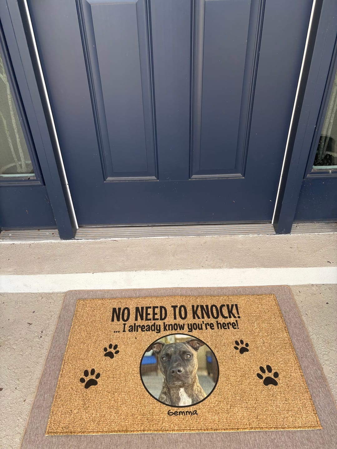 Customer photo review of No need to knock with photo - Personalized doormat