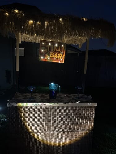 Customer photo review of Homrest 3 Pcs Outdoor Tiki Bar Set w/2 Height Stools, Brown