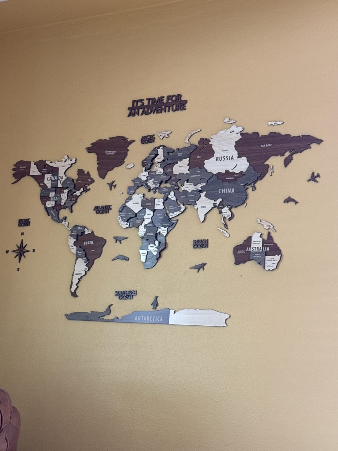 Customer photo review of Wooden World Map Wall Art - 3d Wood Push Pin Maps, Multicolor